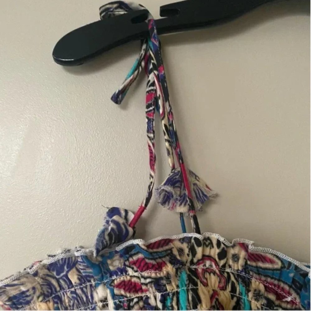 NWT Anthropologie | Blue Tan Smocked Gauze Criss-Cross Paisley Print Maxi Dress - Picture 6 of 10